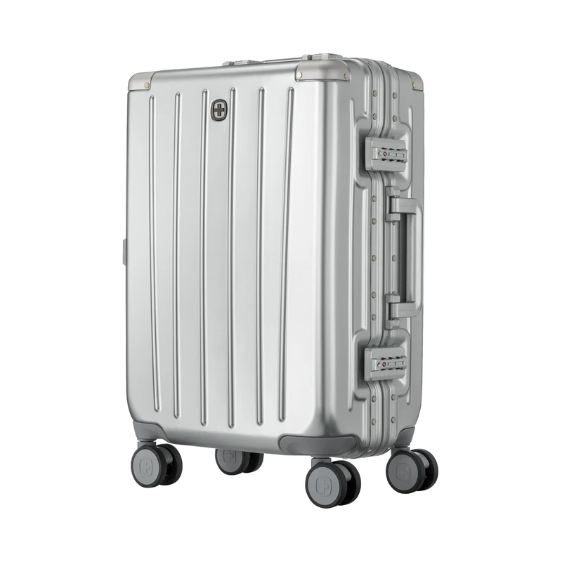 Wenger Loady Hard Shell Suitcase with Silent Double Spinner Wheels, Travel Sentry Locks, Travel Trolley for Holidays & Business, Unisex, Silver, Carry-On