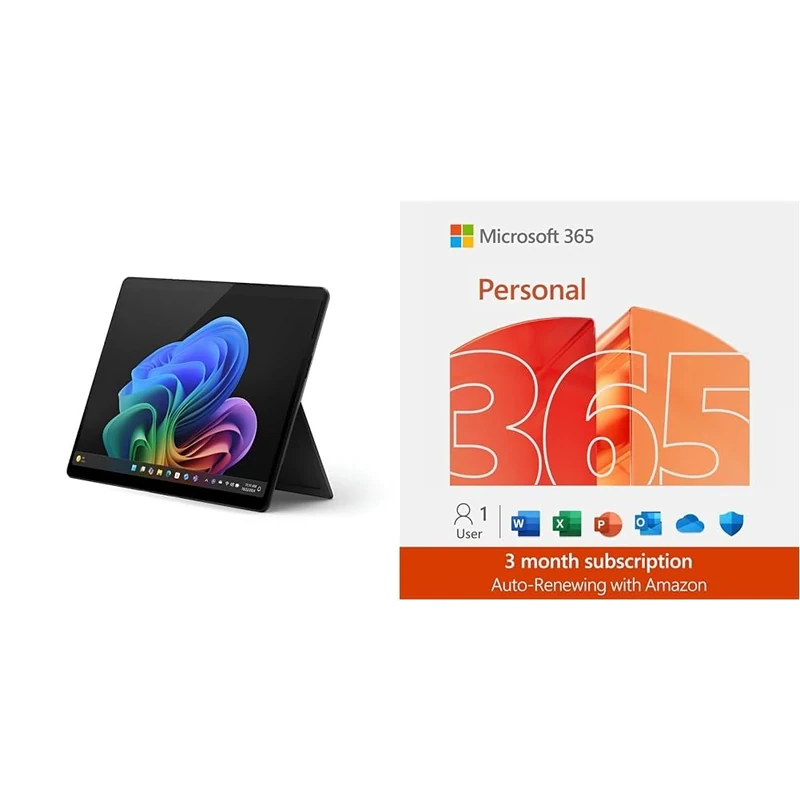 Microsoft Surface Pro (power supply not included) | Copilot+ PC | 13” OLED Touchscreen | Snapdragon® X Elite | 16GB Memory | 256GB SSD | Black 365 | 3 Months for Free | Amazon Autorenew