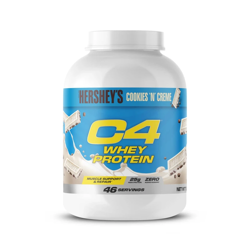 Cellucor C4 Whey Protein Powder, Hershey’s Cookies & Cream, 25g Protein, Low Sugar, Post-Workout Recovery, 46 Servings