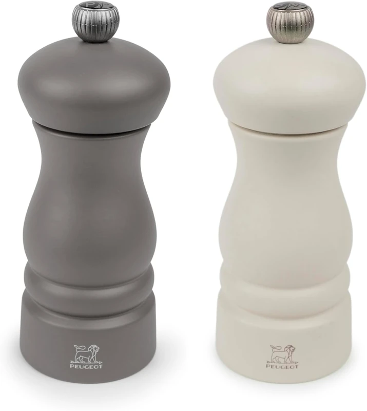 PEUGEOT - Clermont Duo - Pepper Mill + Salt Mill 13 cm - Classic Adjustment - Beech Wood - Made in France - Rock Grey & Feather White Colour