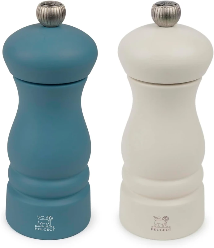 PEUGEOT - Clermont Duo - Pepper Mill + Salt Mill 13 cm - Classic Adjustment - Beech Wood - Made in France - Sky Blue & Feather White Colour