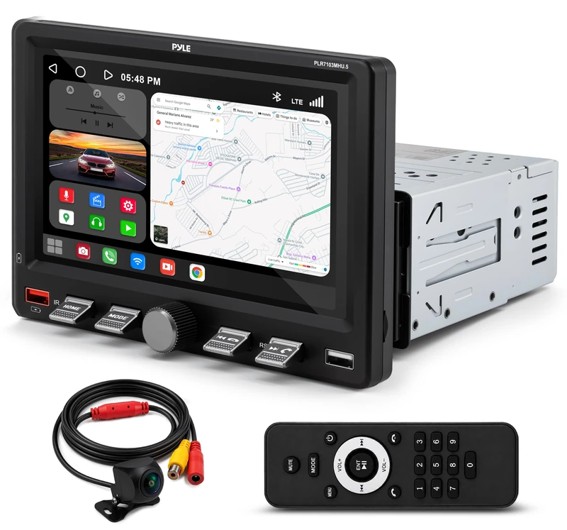 Pyle 7" Single DIN Touchscreen Car Stereo | Wireless Apple CarPlay, Android Auto, Bluetooth, USB/USB-C Fast Charge, AM/FM Radio | Includes Remote & Backup Camera | in-Dash Multimedia Receiver (Black) - Image 1