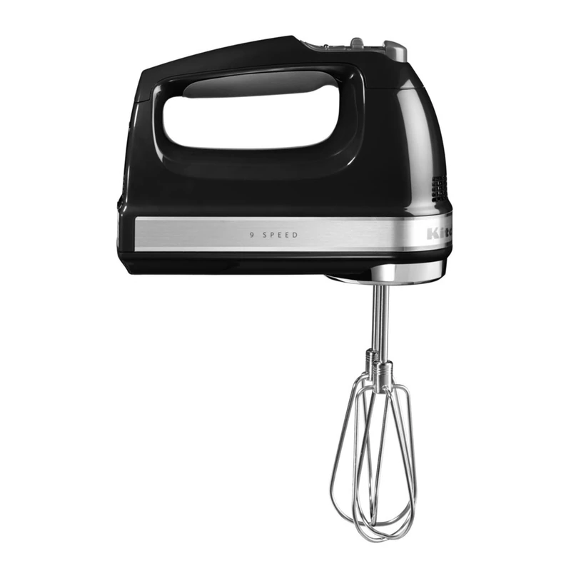 KitchenAid 5KHM9212BOB 9-Speed Hand Mixer, Powerful DC Motor, with 5 Stainless Steel Accessories (Beaters, Whisk, Dough Hooks, Mixing Rod) & Storage Bag, Onyx Black