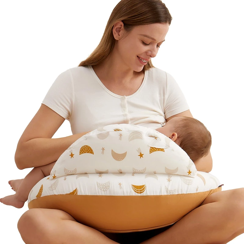 momcozy Nursing Pillow for Petite Mums, Breastfeeding Cushion with Original Security Fence, Comfortable Close-Fit Support, Removable Cotton Cover, Starry Moon
