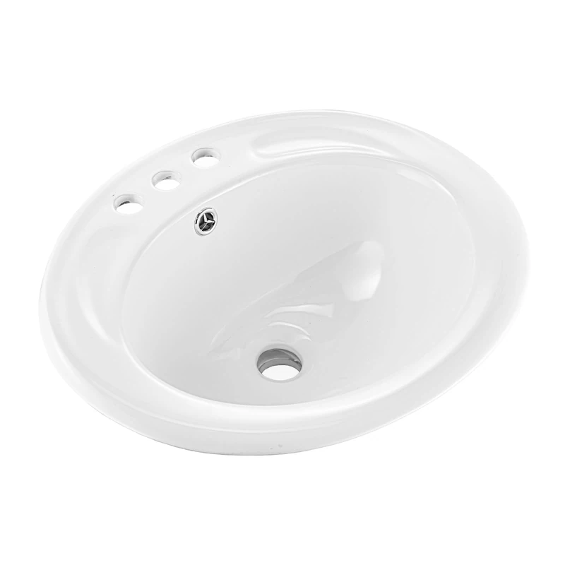 VEVOR Semi Recessed Bathroom Sink, 19.09 x 16.73 Inch Oval White Ceramic Vessel Sink with Overflow Hole and 3 Faucet Holes, Drop in Modern Lavatory Vanity Bath Wash Bowl Basin, Ideal for Small Spaces