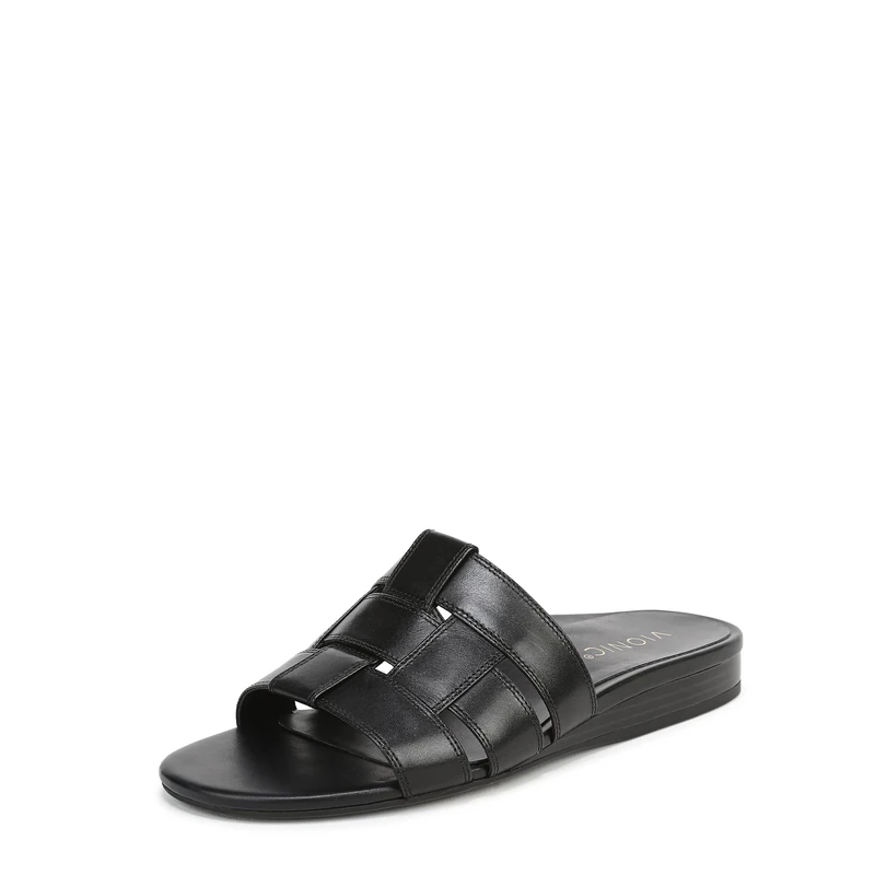 Vionic Women's Glendora Flat Sandals, Black Leather, Medium Fit, UK 4