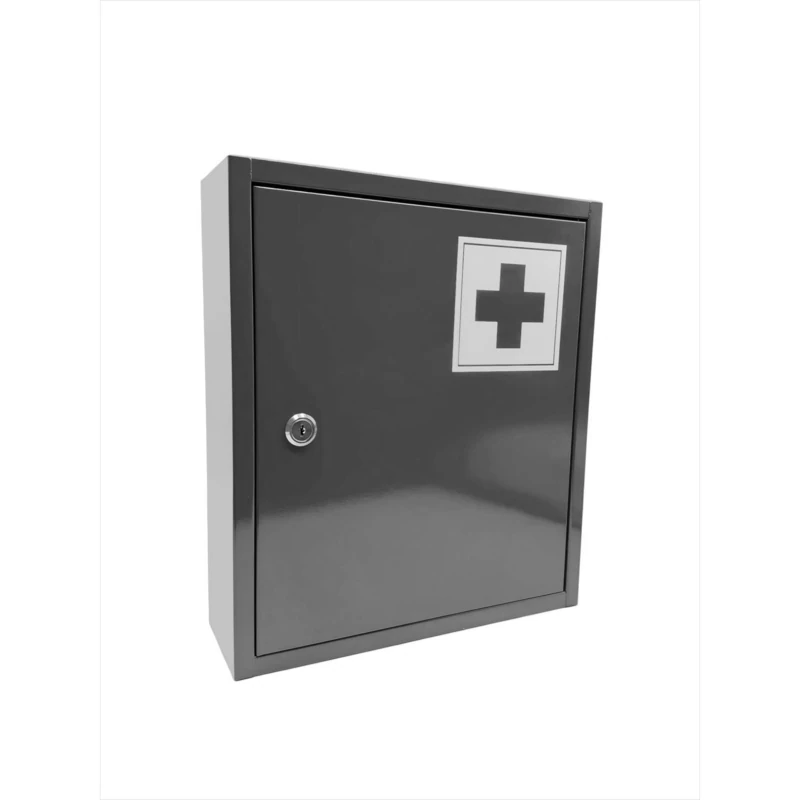 Relaxdays medicine cabinet, lockable, 3 shelves, HxWxD: 36 x 31 x 10 cm, for medications, wall-mounted, grey
