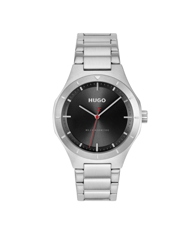 HUGO Three Hand Quartz Movement Watch Silver #LIT Collection with Silver Stainless Steel Bracelet - 1530447