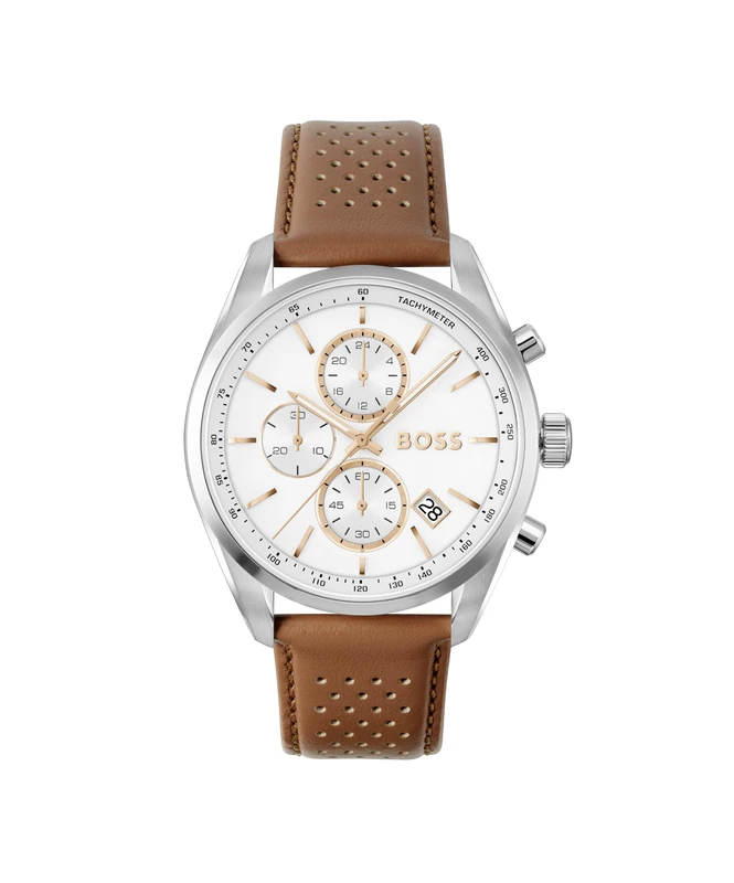BOSS Chronograph Quartz Watch Brown Grand Prix 44 Collection with Brown Leather Strap - 1514313