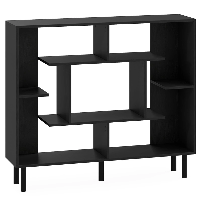 SFAREST Cube Storage Unit, Wooden Open Book Shelf and Storage Bookcase with Anti-toppling Device, Floor Standing Modern Low Horizontal Bookshelf for Home Living Room Entryway Hallway (Black)