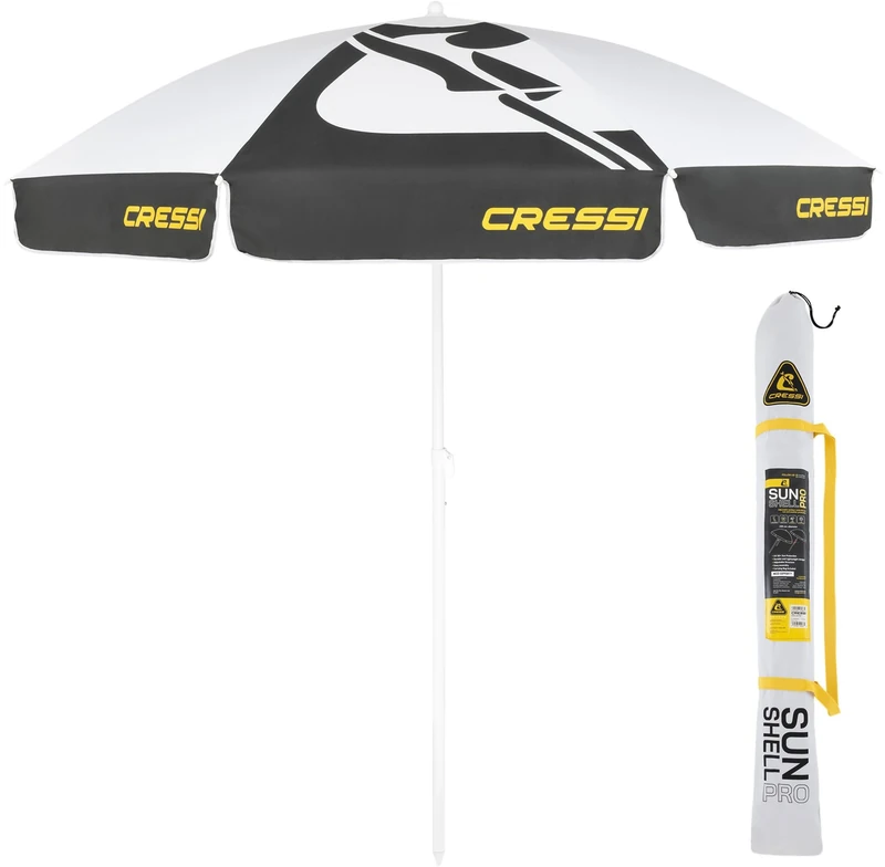 Cressi Sunshell Umbrella Parasol Pro White/Black/Yellow - Lightweight and Portable Outdoor Parasol, for Protection from the Sun and Bad Weather, Ø 220cm