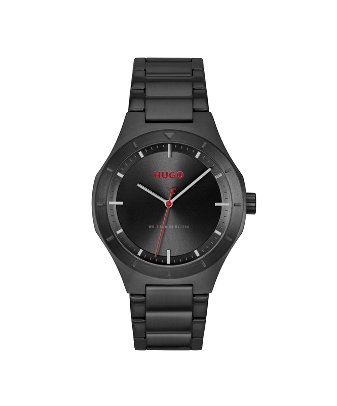 HUGO Three Hand Quartz Movement Watch Black #LIT Collection with Black Stainless Steel Bracelet - 1530450