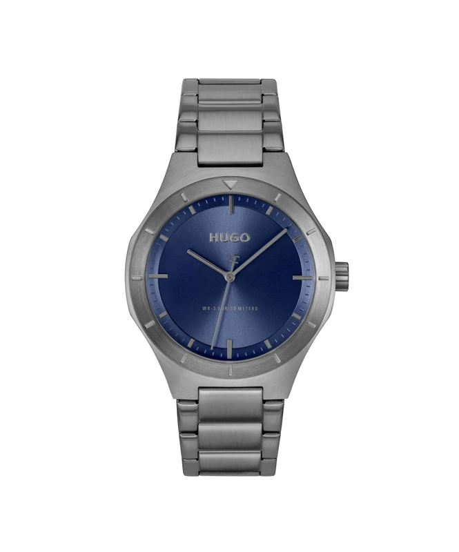 HUGO Three Hand Quartz Movement Watch Grey #LIT Collection with Grey Stainless Steel Bracelet - 1530448