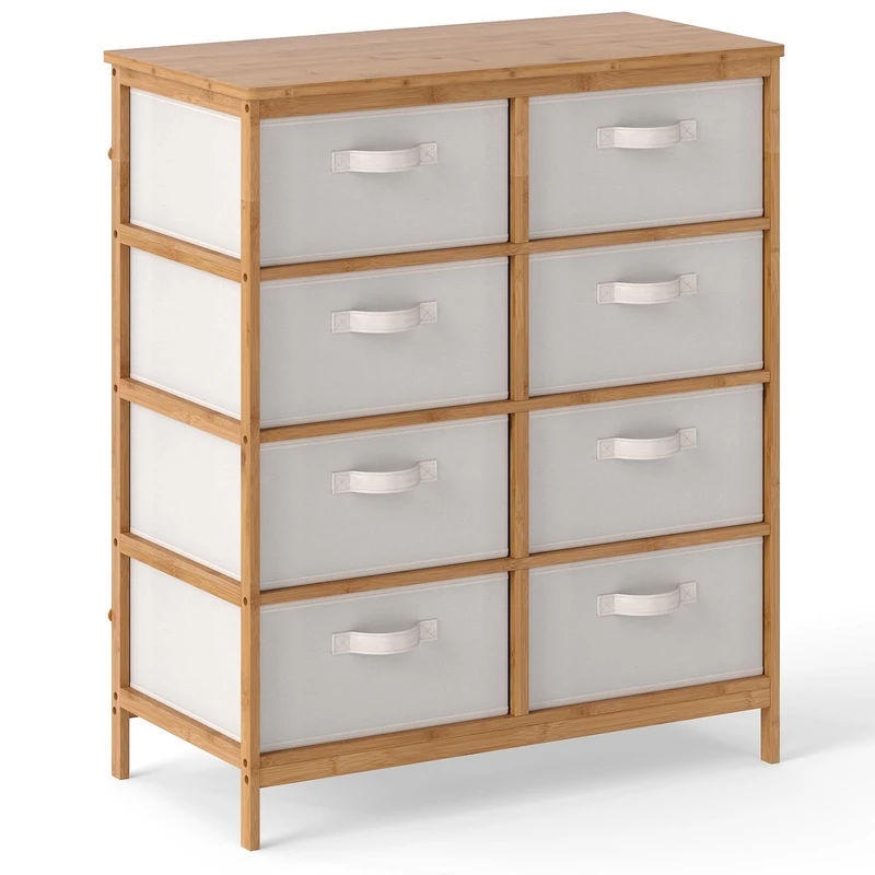 FANTASK Fabric Chest of Drawers, Storage Cabinet with 8 Removable Fabric Drawers and Bamboo Frame, Drawer Cabinet, Chest of Drawers for Living Room, Hallway, 80 x 40 x 94 cm - Image 1
