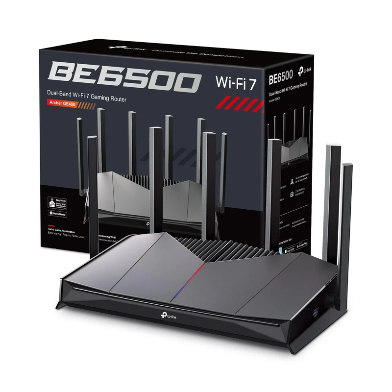 TP-Link Archer GE400 Dual-Band WiFi 7 Gaming Router,BE6500 EasyMesh WiFi Router with 6 Antennas,AI Seamless Extender Booster with 4K-QAM/MLO,Game Acceleration,Full Gigabit Ports,VPN Encryption