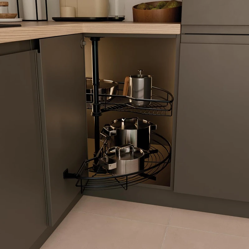 Menage Confort Semicircular Kitchen Corner Tray, Door Width 500 mm/Product Height 730-820 mm, Anthracite Steel - Image 1
