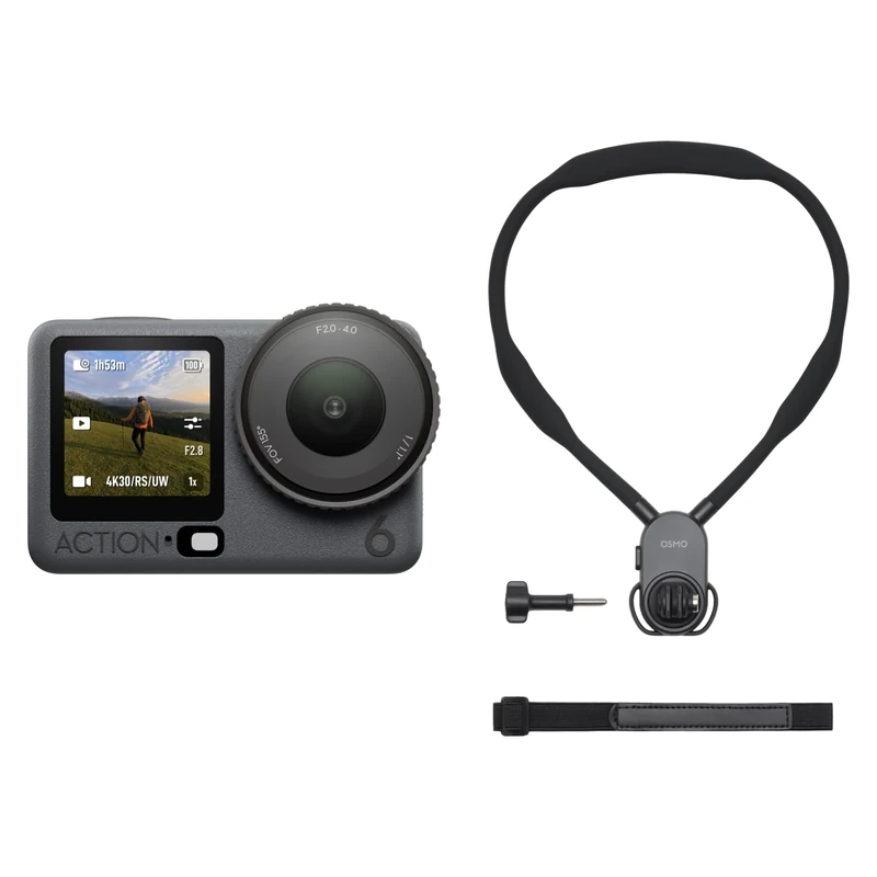 DJI Osmo Action 6 Neck Mount Filming Combo, Action Camera for Hands-Free Recording With 1/1.1″ Sensor, Cold-Resistant, 4hrs Battery, Action Camera 8K Ideal for Fishing and Family Trips