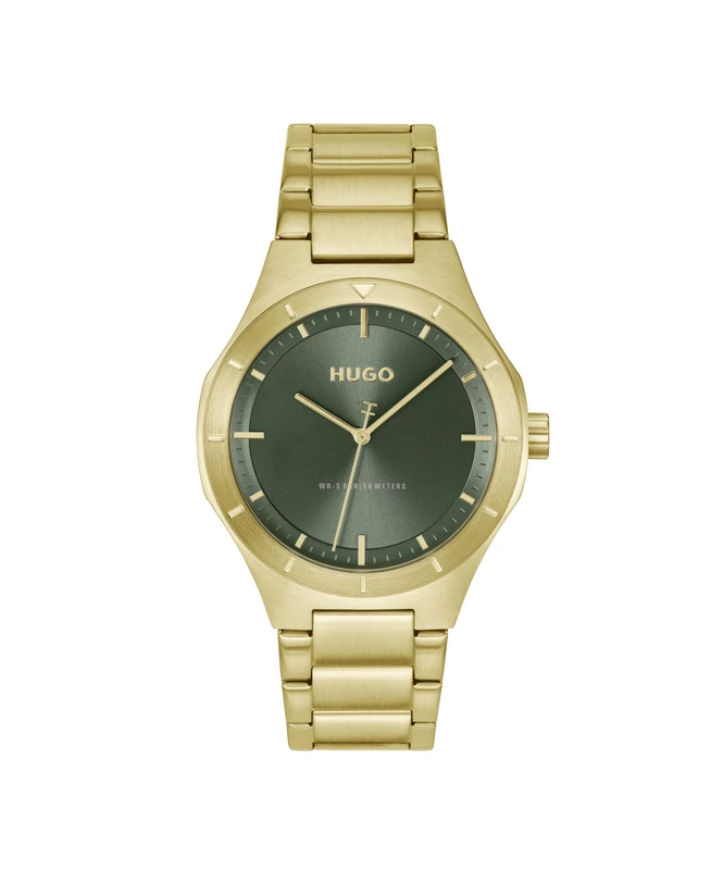 HUGO Three Hand Quartz Movement Watch Gold Colored #LIT Collection with Gold Colored Stainless Steel Bracelet - 1530449