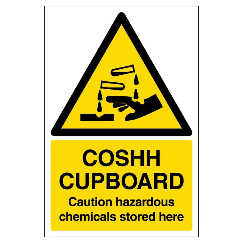 V Safety COSHH Cupboard Caution Hazardous Chemicals Stored Here 400 x 600 mm Safety Sign - Glow In The Dark 1mm Rigid Plastic - Image 1