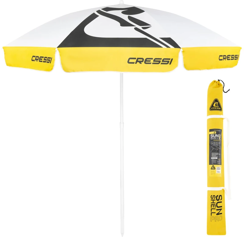 Cressi Sunshell Umbrella Parasol Pro White/Yellow/Black - Lightweight and Portable Outdoor Parasol, for Protection from the Sun and Bad Weather, Ø 220cm