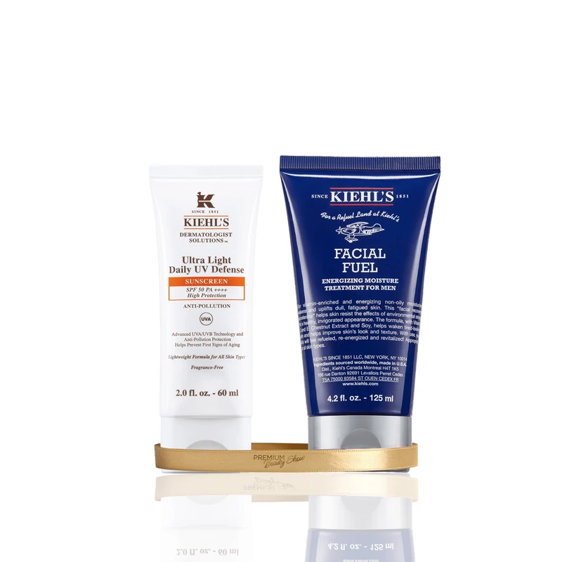 Kiehl’s Ultra Light Daily UV Defence SPF 50 PA++++ 60ml & Facial Fuel Moisturiser 125ml, Men's Hydrating Cream with Vitamin C & Caffeine
