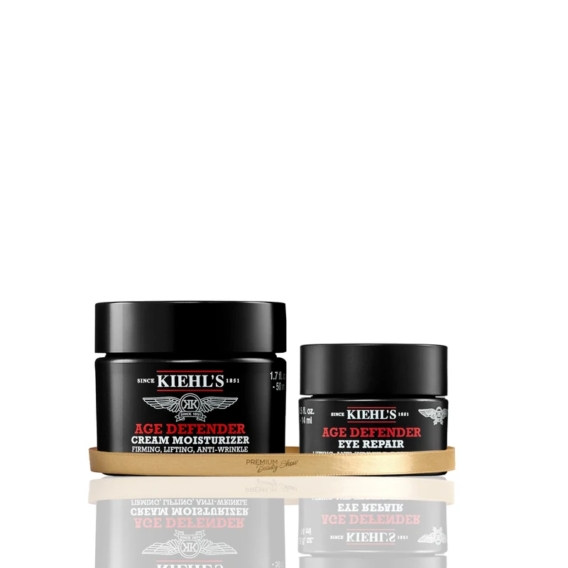 Kiehl's Age Defender Cream Moisturiser 75ml & Age Defender Eye Repair 14ml, Men's Anti-Ageing Duo with Linseed & Rye Seed Extracts