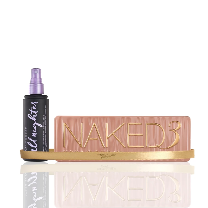 Urban Decay All Nighter Setting Spray 118ml & Naked3 Eyeshadow Palette, 12 Rose-Hued Shades in Mattes, Pearls & Metallics