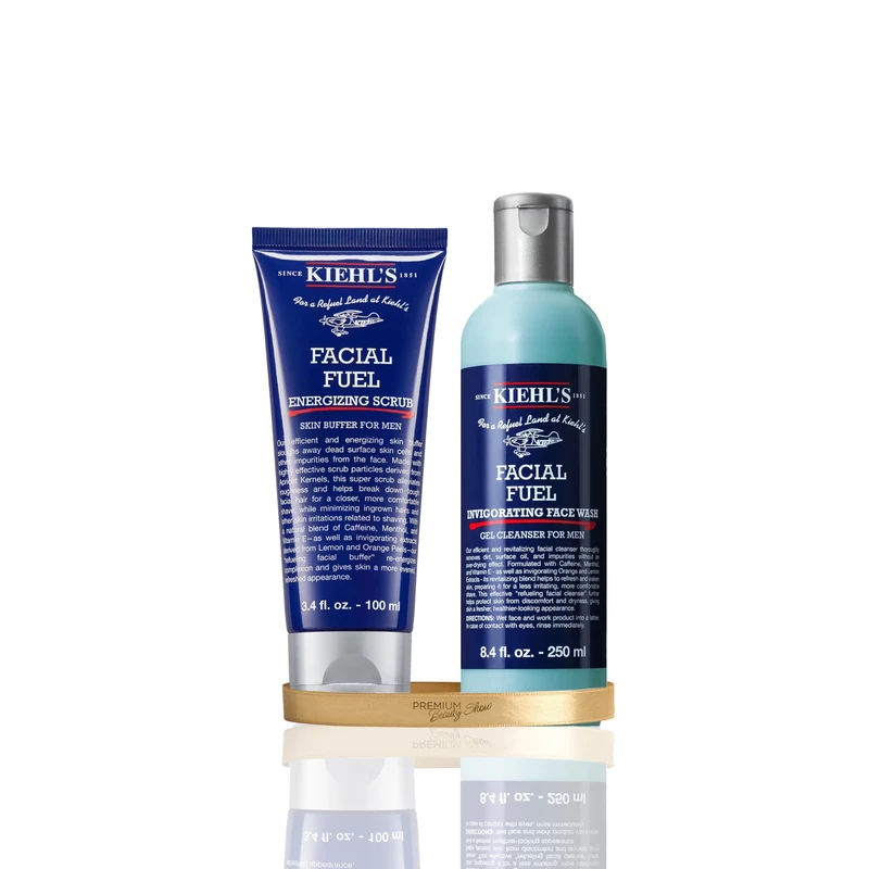 Kiehl's Facial Fuel Exfoliating Face Scrub 100ml & Facial Fuel Energizing Face Wash 250ml, Men's Cleanser with Caffeine, Vitamin E & Menthol