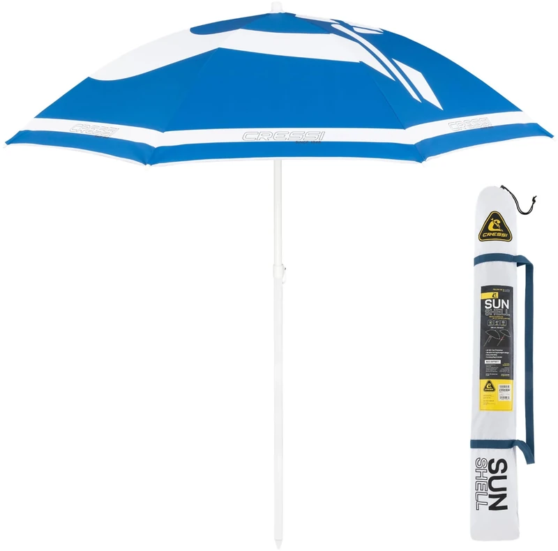 Cressi Sunshell Umbrella Parasol Blue/White/Black - Lightweight and Portable Outdoor Parasol, for Protection from the Sun and Bad Weather, Ø 200cm