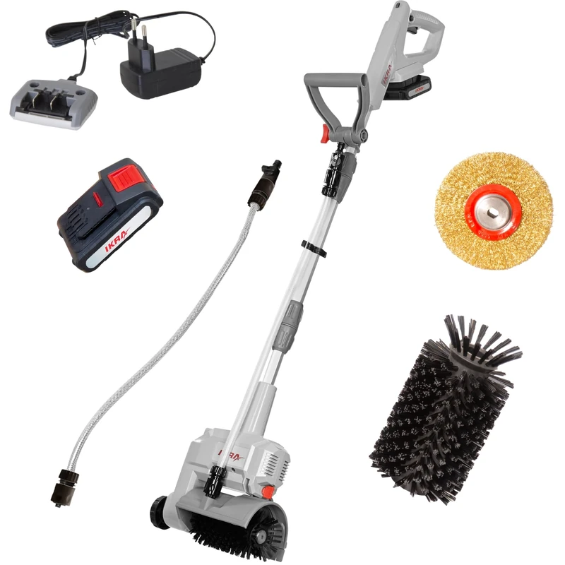 IKRA Patio Cleaner Grout Cleaner IATR 20, incl. Nylon Surface Brush, Steel Grout Brush, Battery & Charger