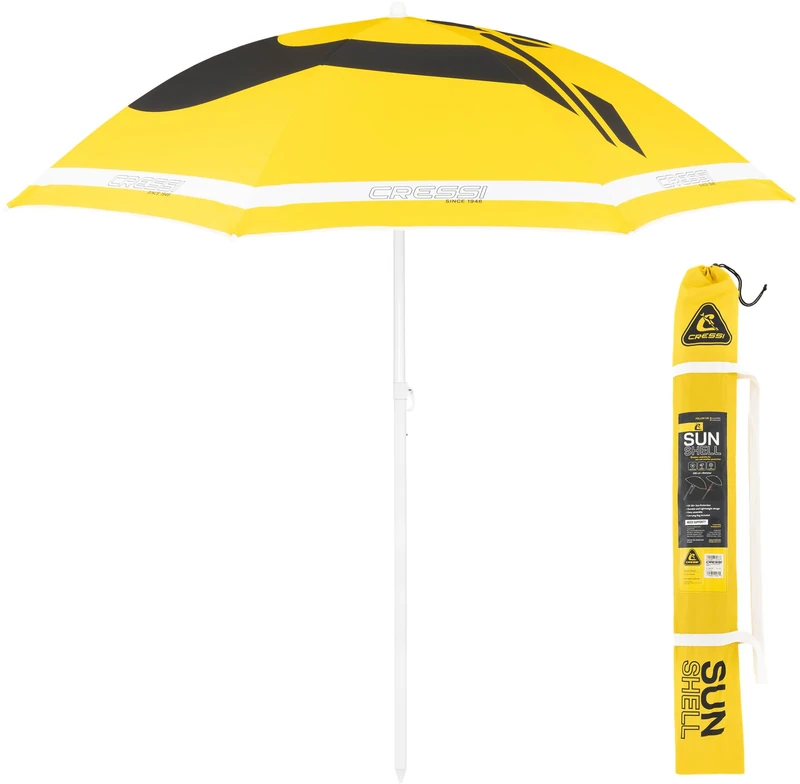 Cressi Sunshell Umbrella Parasol Yellow/Black/White - Lightweight and Portable Outdoor Parasol, for Protection from the Sun and Bad Weather, Ø 200cm