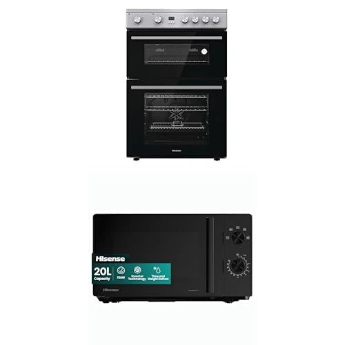 Bundle of Hisense HDE3211BXUK 60cm Electric Cooker with Ceramic Hob - Brushed stainless steel + Hisense 700 Watts 20 Litre Inverter Microwave Oven H20MOBP1HIUK Black, Automatic Defrost, 5 power levels