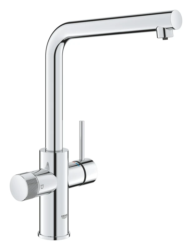 GROHE Blue Pure Minta – 3 Way Water Filter Tap (High L-Spout, Swivel Area 150°, Dedicated Filter Handle, 28mm Ceramic Cartridge, 3/8 Inch Tails, Needs a Filter Starter Set), Chrome, 30588000