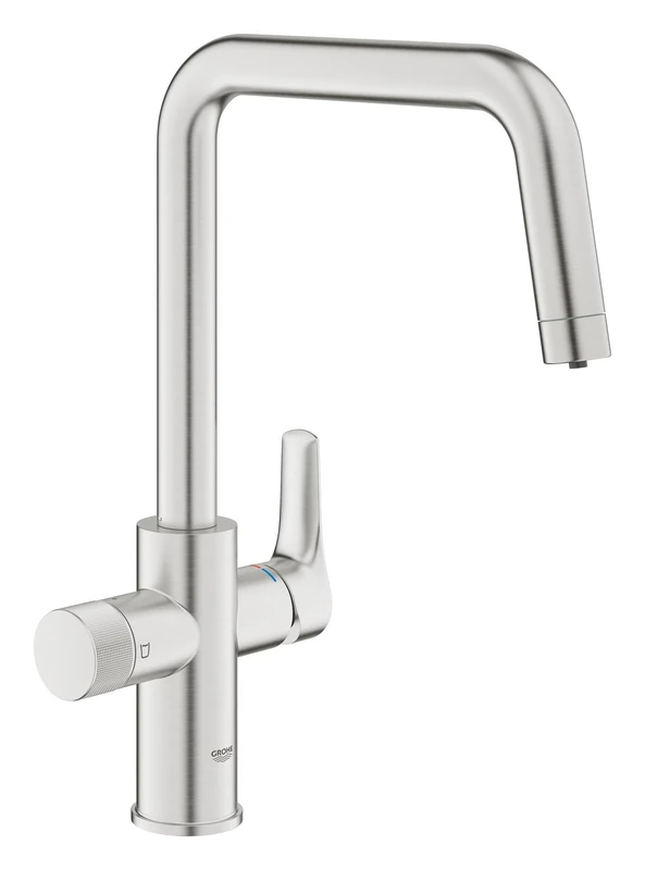 GROHE Blue Pure Eurosmart – 3 Way Water Filter Tap (High U-Spout, Swivel Area 150°, Dedicated Filter Handle, 28mm Ceramic Cartridge, 3/8 Inch Tails, Needs a Filter Starter Set), Supersteel, 30583DC0