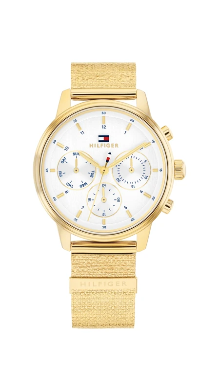 Tommy Hilfiger Analogue Multifunction Quartz Watch for Women with Gold Colored Stainless Steel Bracelet - 1782808