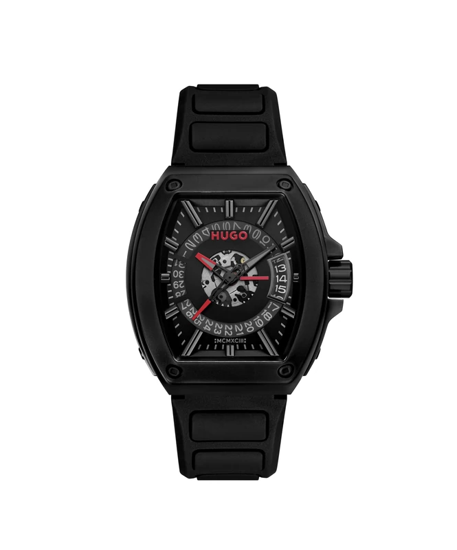 HUGO Three Hand Quartz Movement Watch for Men #ICON 3H Collection with Black Silicone Bracelet - 1530436