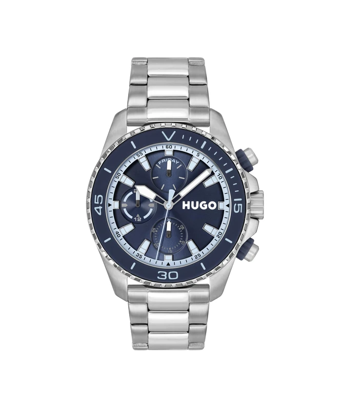 HUGO Analogue Multifunction Quartz Watch for Men #Dive Collection with Silver Stainless Steel Bracelet - 1530429