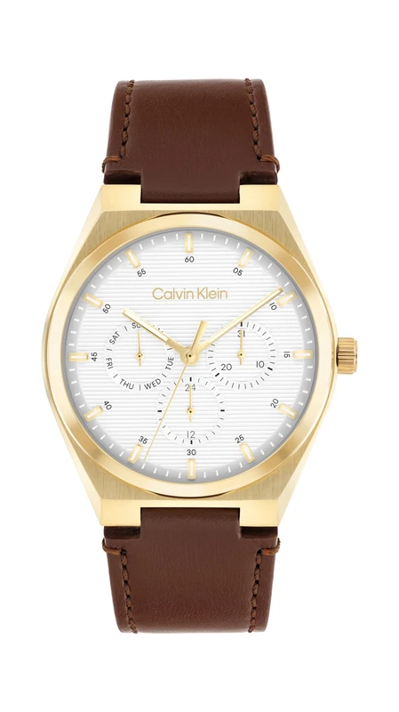 Calvin Klein Analogue Multifunction Quartz Watch for Men CK Motion Collection with Brown Leather Strap - 25200523