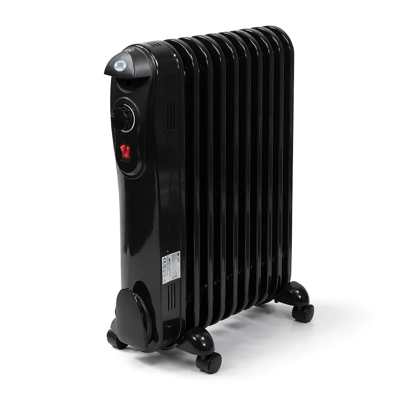 PREM‑I‑AIR 2000W / 2kW 9‑Fin Portable Electric Oil Filled Radiator Heater with Adjustable Thermostat, 3 Heat Settings, Safety Cut‑Off & Tip‑Over Switch – Ideal for Rooms up to 20sqm – Black