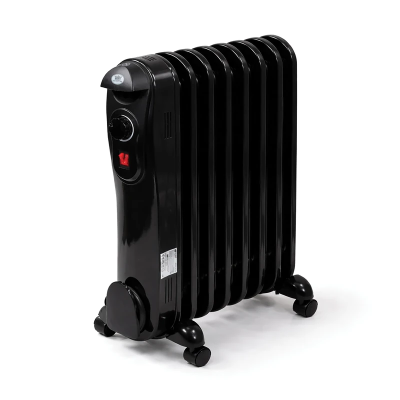 PREM‑I‑AIR 1500W / 1.5kW 7‑Fin Portable Electric Oil Filled Radiator Heater with Adjustable Thermostat, 3 Heat Settings, Safety Cut‑Off & Tip‑Over Switch – Ideal for Rooms up to 15sqm – Black