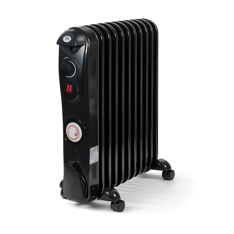 PREM‑I‑AIR 2500W / 2.5kW 11‑Fin Portable Electric Oil Filled Radiator Heater with Adjustable Thermostat, Timer, Castors, Safety Tip‑Over Switch & Thermal Cut‑Off – Quiet Operation – Black