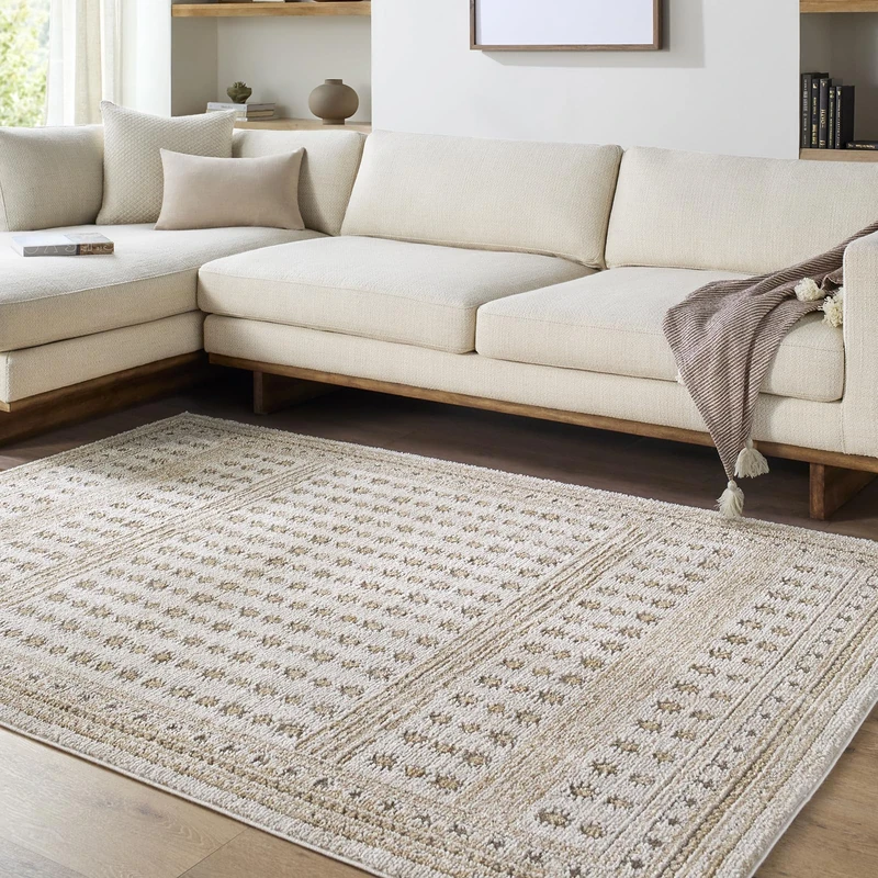 Livabliss Alma Modern Area Rug for Living Room 160 x 213 cm, Bedroom – Contemporary Patterned Style, Easy Care Medium Pile – Large Indoor Floor Cover,Ivory, Light Olive, Taupe, Dark Brown, Tan