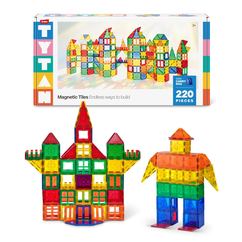 TYTAN Magnetic Tiles 220-Piece Building Set by ZURU – Colourful STEM Construction Toy with, for Kids Ages 3+