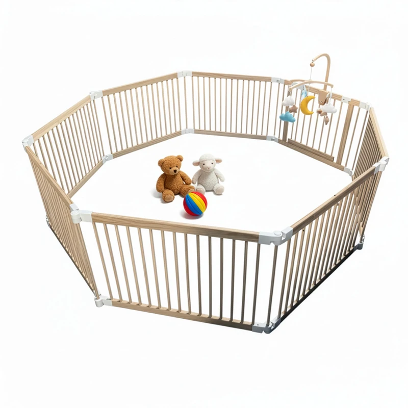 Relaxdays Baby Playpen with Door, Flexible 8-Panel Play Area, Natural Pine, 61 x 84.5 cm