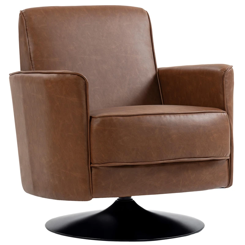 HOMCOM Swivel Accent Chair, Upholstered PU Leather Armchair with Wide Back and Thick Padding for Living Room, Bedroom, Brown - Image 1
