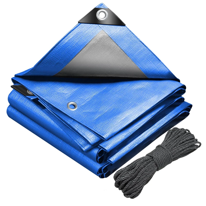 VOUNOT® 6x8m Tarpaulin Heavy Duty 180 g/m² Waterproof TarpLarge Ground Camping Sheet with Eyelets, Fixing Ropes for Outdoor Furniture Caravan Car Cover, Blue - Image 1