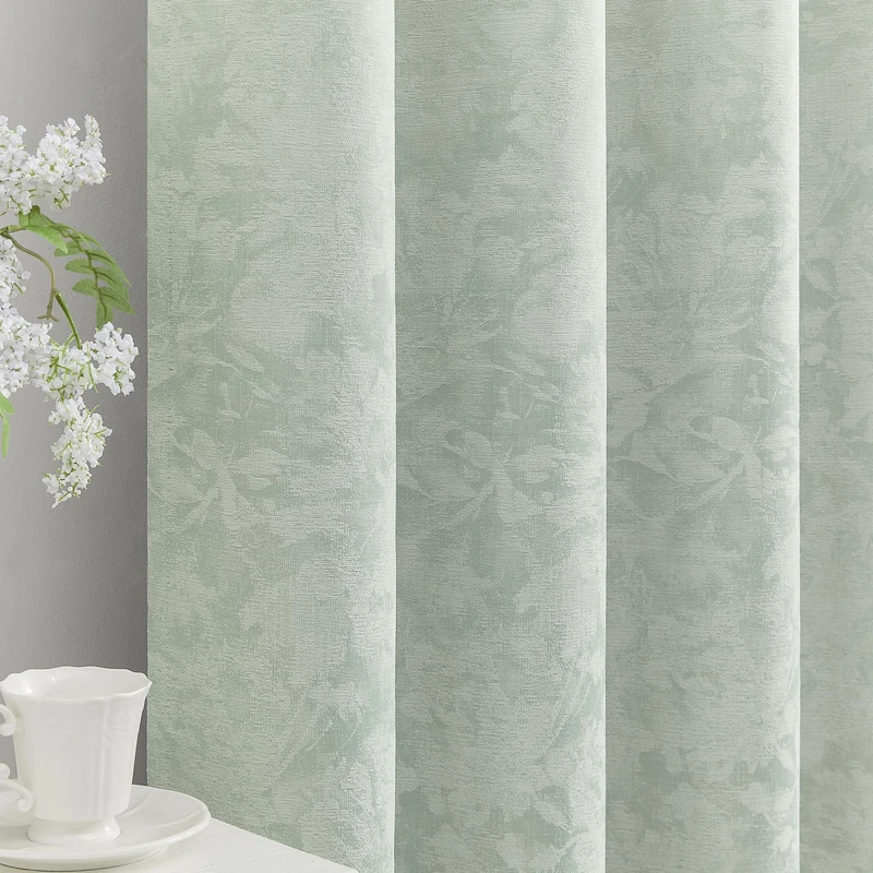 Beauoop Green Floral Jacquard Blackout Curtains for Bedroom 52x96 2 Panels