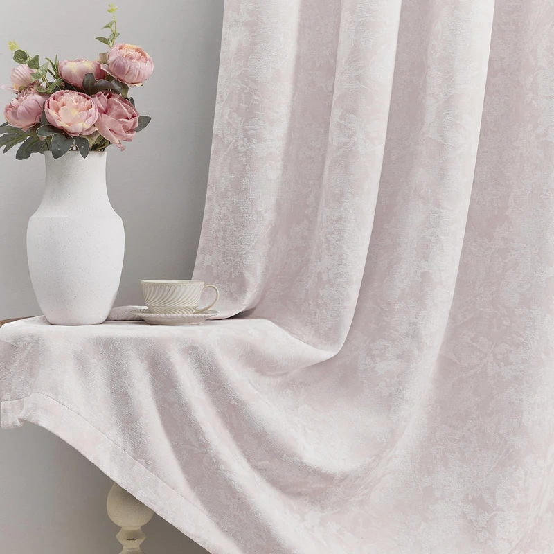 Beauoop Pink Floral Jacquard Blackout Curtains for Bedroom 52x108 2 Panels