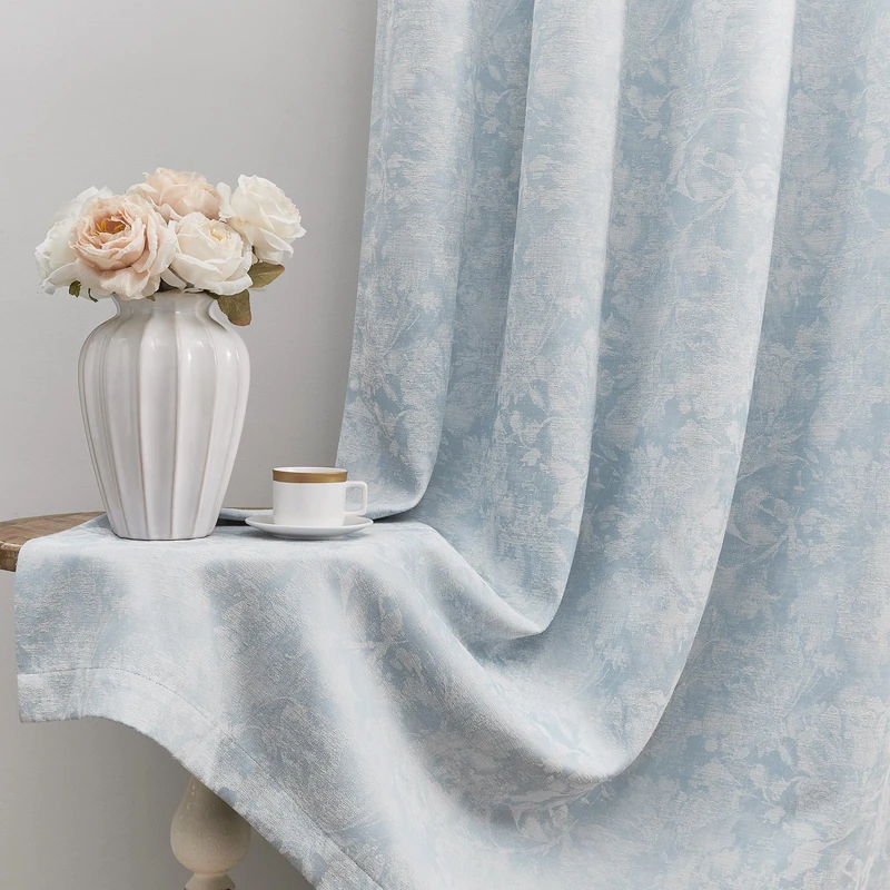 Beauoop Blue Floral Jacquard Blackout Curtains for Bedroom 52x108 2 Panels