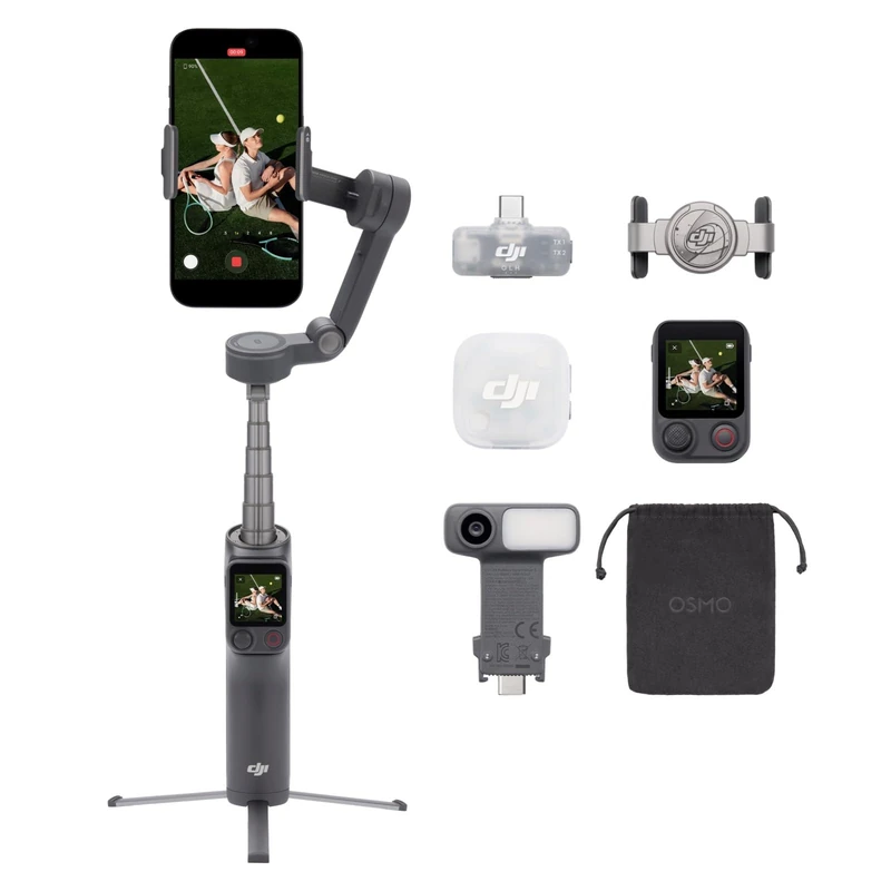Osmo Mobile 8P + Mic Mini 2 Transmitter, Gimbal Stabilizer for iPhone & Android, Wireless Microphone, Detail-Rich Audio, DJI OsmoAudio, Active Noise Canceling, 3-Axis Stabilization, Phone Gimbal